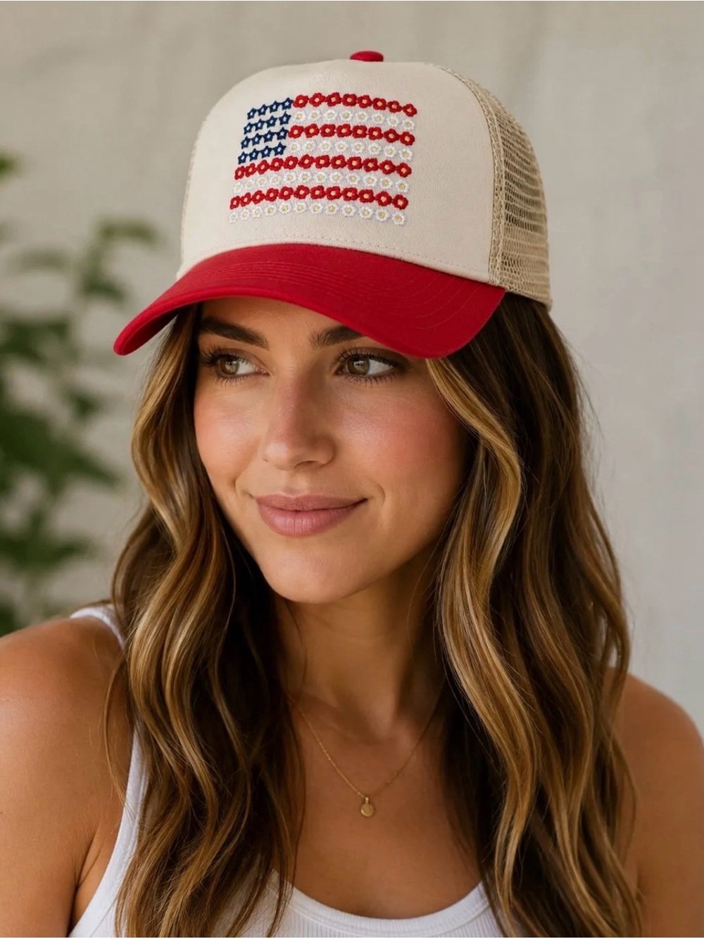 🇺🇸 Zenana Embroidered Flag Red Trucker Hat - New